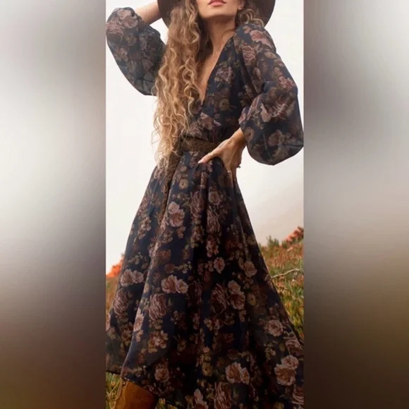 Joyfolie Women’s Crystal Maxi Boho Dress Navy Floral XXS NWT - Picture 3 of 12